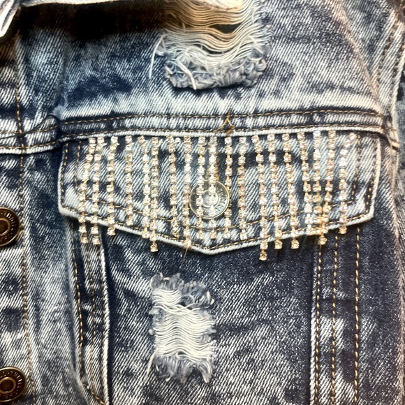 Rhinestone Tasseled Jean Jacket - Picture 2 of 5